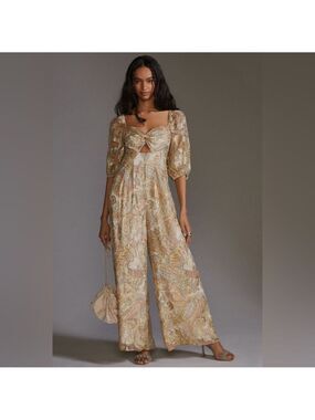 NWT Ranna Gill Paisley Cut Out Jumpsuit by Anthropologie Gold. Size XS